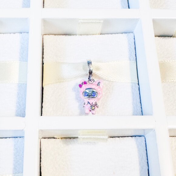 925 Sterling Silver Cat In Pink Costume Dangle Charm Fits Pandora Charm Bracelet - Picture 5 of 8